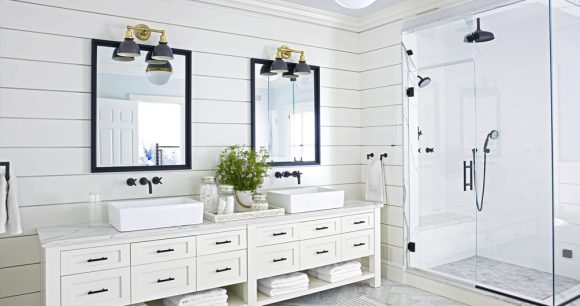 White bathroom cabinet with double sink